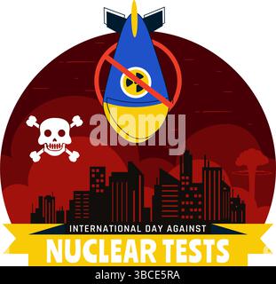 International Day Against Nuclear Tests Vector Illustration for August 29 Celebration Featuring the Earth and a Rocket Bomb in a Flat Background Stock Vector