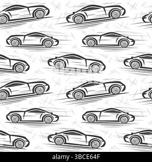 Vector Sport Cars seamless pattern, decorative automotive background with cartoon concept sport car in moving for wrapping paper, square placard with Stock Vector