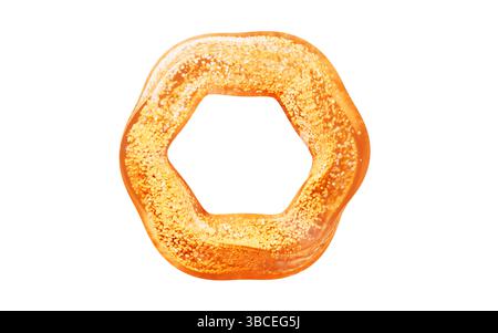 Flowing orange particles in glass geometry, 3d rendering. 3D illustration. Stock Photo