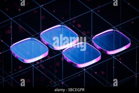 Abstract blue glass geometry cubes, 3d rendering. 3D illustration. Stock Photo