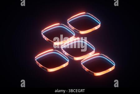 Abstract neon glass geometry cubes, 3d rendering. 3D illustration. Stock Photo