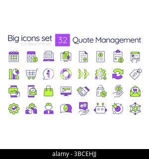 Quote management line color icons set Stock Vector