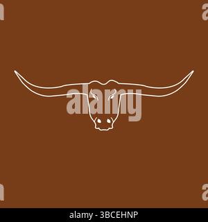 Western Longhorn Skull Line Art on Brown | Rustic Texas Horns Design Stock Vector