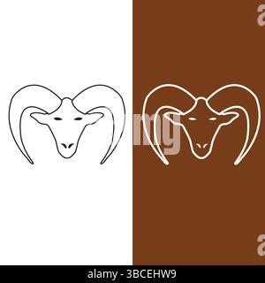 Ram Head Logo Outline  Horned Animal Symbol in Minimalist Style silhouette Stock Vector