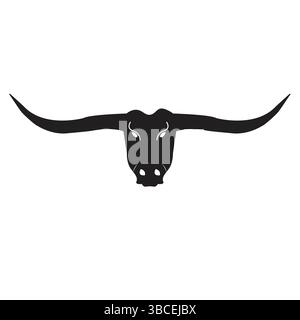 Minimalist Longhorn Skull Line Art | Western Texas Horns Drawing bull silhouette minimal logo Stock Vector