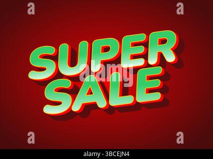 Super sale. Text effect design in 3D bold font and eye catching for sales or store promotion. green red Stock Vector