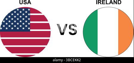 USA vs Ireland Cricket Match Vector – Editable Flags & National Symbols Illustration on White Background Stock Vector