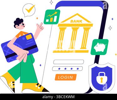 Mobile Banking Vector Illustration featuring a Wallet App for Payment via Phone and Wireless Cash Transactions using Credit and Debit Cards Background Stock Vector
