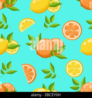 Citrus seamless pattern on bright background Stock Vector