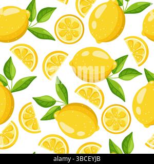 Seamless Pattern With Lemons on White Background  Stock Vector