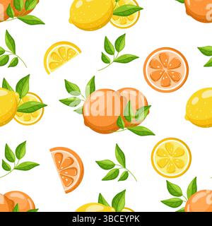 Citrus Seamless Pattern on White Background Stock Vector
