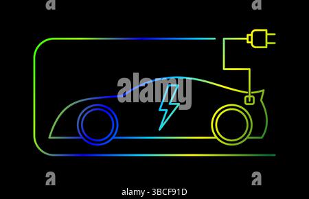 Modern electric car with plug icon, green and blue gradient ev car symbol, eco friendly vehicle, charging station logotype icon Stock Vector