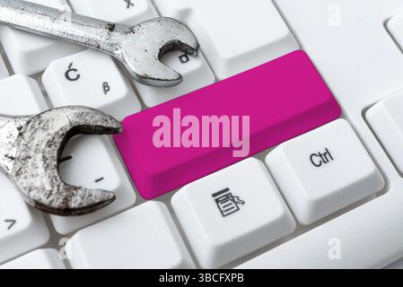 Computer Engineering Concept, Abstract Repairing Broken Keyboard Stock Photo