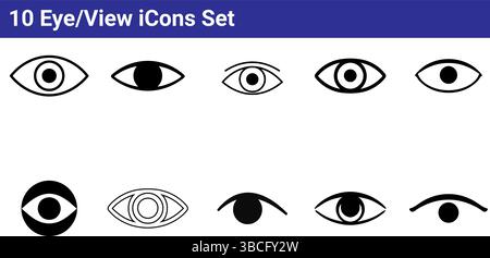 10 Eye/View Icons Set: Simple Vector Graphics Stock Vector