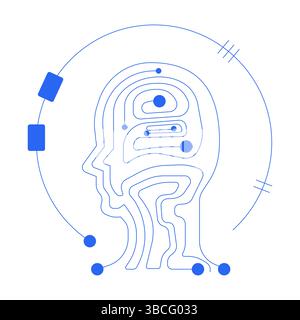 Digital human head circuit line onboarding ui illustration Stock Vector