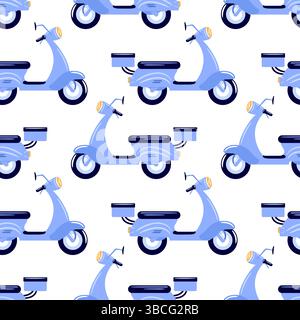 A seamless vector illustration featuring a pattern of blue scooters with sleek black wheels and eye-catching yellow details. The design showcases the Stock Vector