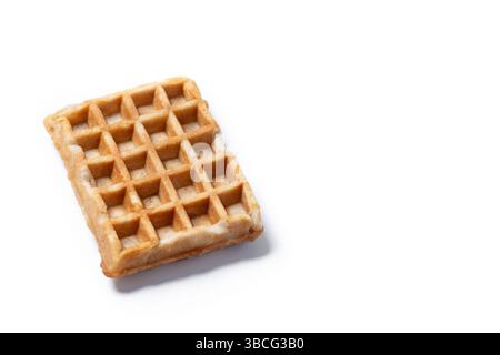 Golden Brown Belgian Waffle Isolated on White Background, Crisp Texture and Square Pattern Stock Photo