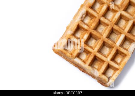 Golden Brown Belgian Waffle Isolated on White Background, Crisp Texture and Square Pattern Stock Photo