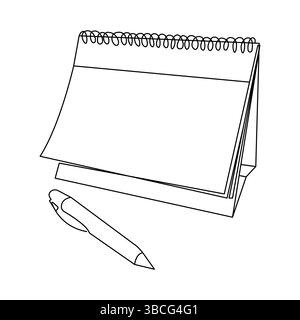 Continuous one line art drawing of table calendar vector icon Stock Vector