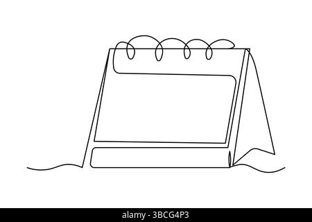 Continuous one line art drawing of table calendar vector icon Stock Vector