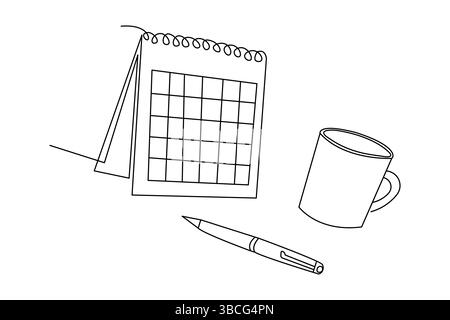 Continuous one line art drawing of table calendar vector icon Stock Vector