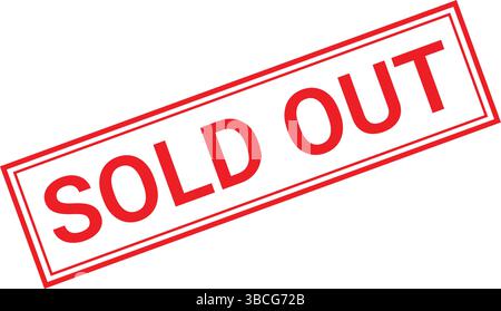 red sold out stamp in diagonal rectangular frame with bold capital letters on white background Stock Vector