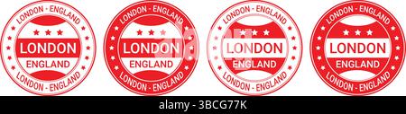 red circular london england stamp icons with stars and bold text used for travel identity or location branding Stock Vector