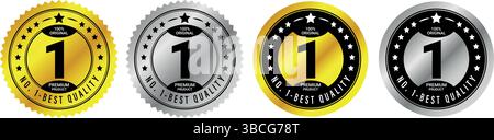 number 1 best quality badge icons in gold and silver with stars and round design used for top rated product labels Stock Vector