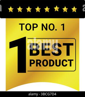 Top no. 1 best product golden badge with stars and bold text, ideal for premium certified product branding Stock Vector