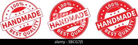 red handmade stamp badge with 100 percent best quality text for product packaging or branding Stock Vector
