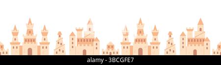 A seamless border design featuring charming sandcastles. This playful pattern evokes a sense of summer joy and is perfect for beach-themed projects. Stock Vector