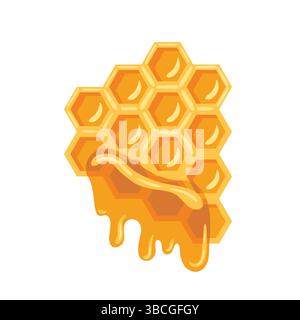 An elegant vector illustration of honeycombs featuring intricate hexagonal cells filled with golden honey. This design captures the essence of nature, Stock Vector
