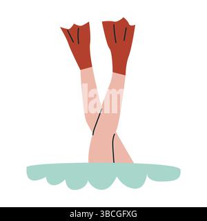 Playful swimming with red flippers in blue water. Stock Vector