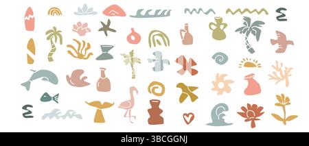 Boho summer elements collection for creative design projects. Modern colors and shapes Stock Vector