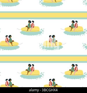 Seamless pattern of diverse couples jet skiing in repeat design. Stock Vector