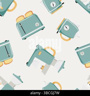 Seamless pattern with retro toaster, kettle and coffee machine Stock Vector