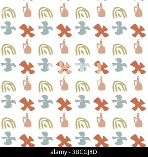 Boho summer elements pattern with abstract shapes and rainbow design. Stock Vector