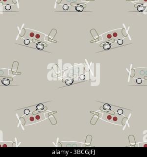 Seamless pattern with retro outline airplanes on beige background Stock Vector