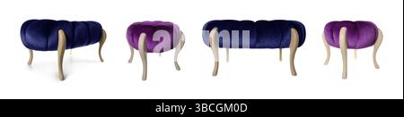 Different poufs isolated on white, set. Interior element Stock Photo