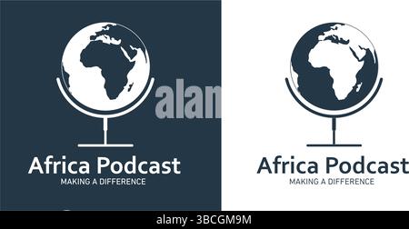 Earth Africa World Mic Microphone Podcast Talk Conversation Creative Logo Globe Eco-Friendly Nature Broadcast Nature Eco Minimalist Modern Designs Set Stock Vector