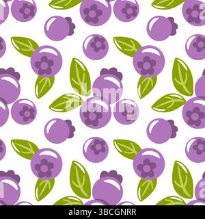 Bright seamless pattern with juicy blueberries, green leaves, and delicate branches on a light background. Perfect for textiles, packaging, and wallpa Stock Vector