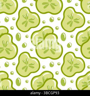 Seamless pattern featuring vibrant cucumber slices on a white background, ideal for food-themed designs. Stock Vector