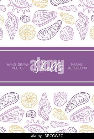 A beautiful outline illustration of seashells, capturing their intricate shapes and details. Set against a subtle background, this design evokes a coa Stock Vector