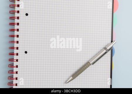Open blank spiral bound squared notebook and pen. High quality photo Stock Photo
