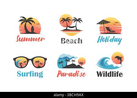 Illustrations Set of Beach Scenic Abstract Logo Stock Vector
