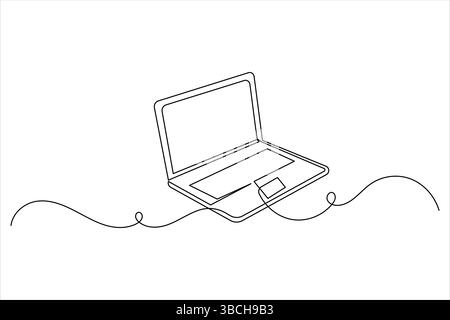 Laptop computer continuous one line drawing with  isolate simple outline vector illustration Stock Vector