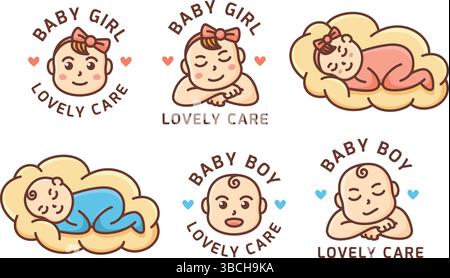 Baby Boy and Girl Cute Logo Stock Vector