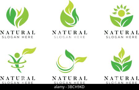 Abstract Green Leaf Logo Natural Healthy Lifestyle Template Stock Vector