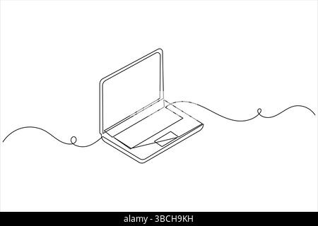 Laptop computer continuous one line drawing with  isolate simple outline vector illustration Stock Vector