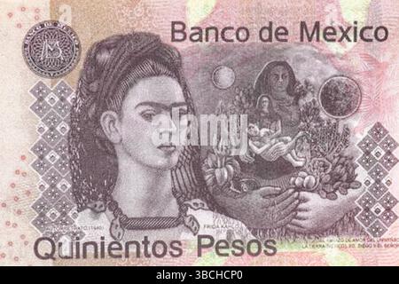 Frida Kahlo, Portrait of Mexican 500 peso banknotes Stock Photo - Alamy